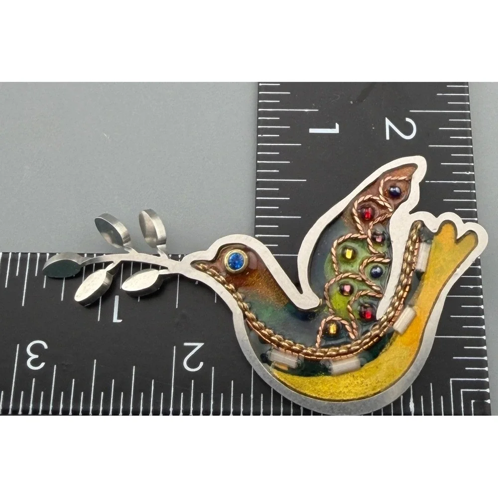 Vintage Brooch Dove of Peace Seeká IS-ART Stainless Steel Resin Crystal 2003